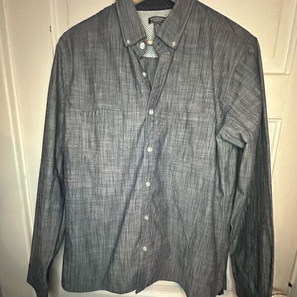 Van Heusen Mens Underground Blue Never Tuck Slim Fit Button-Down Shirt Size L - Picture 2 of 9